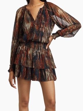 NWT Ramy Brook Malcolm Dress XS Metallic Tiered Mini Dress